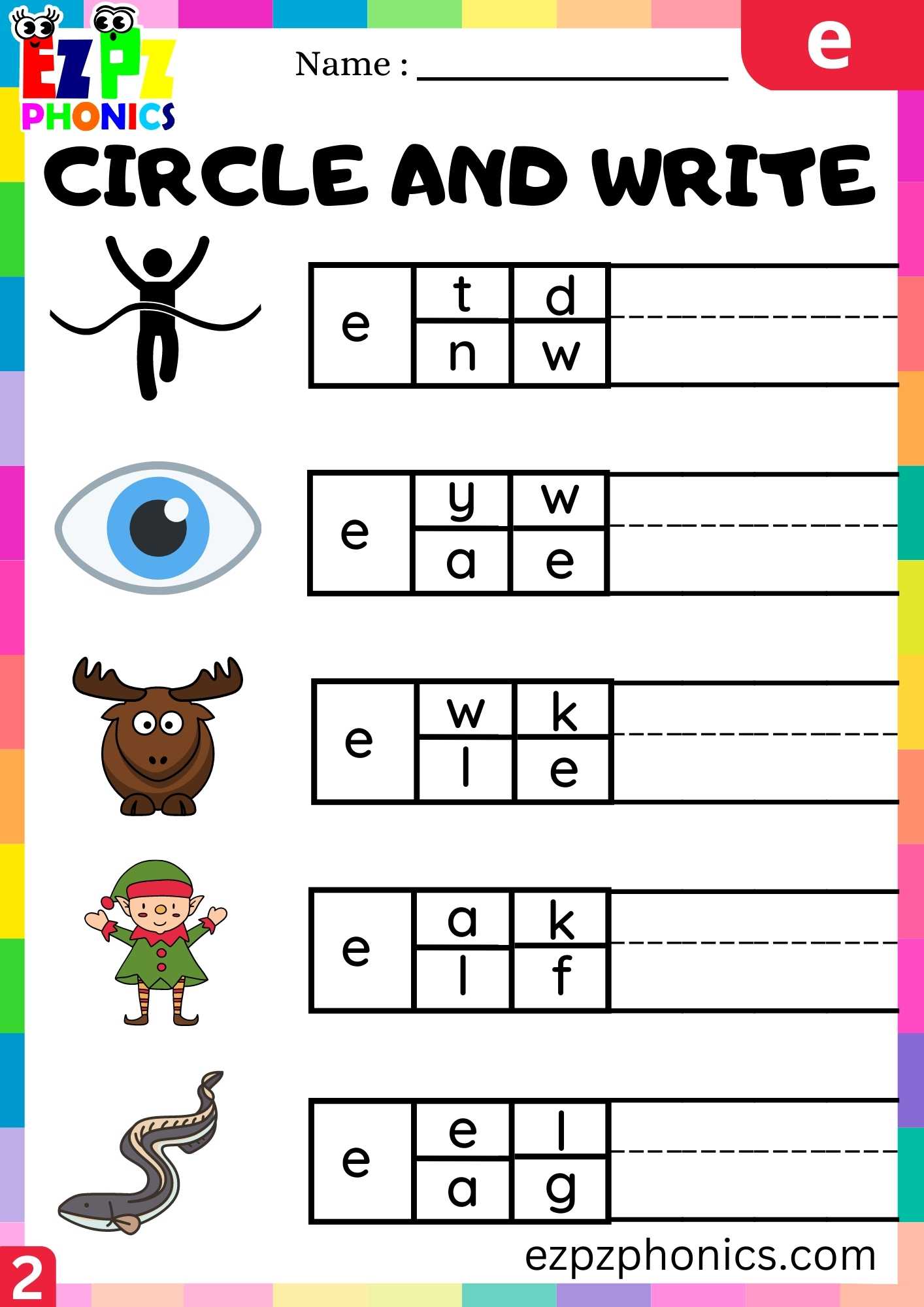 Group2 Letter E Circle And Write Beginning Sounds Worksheet